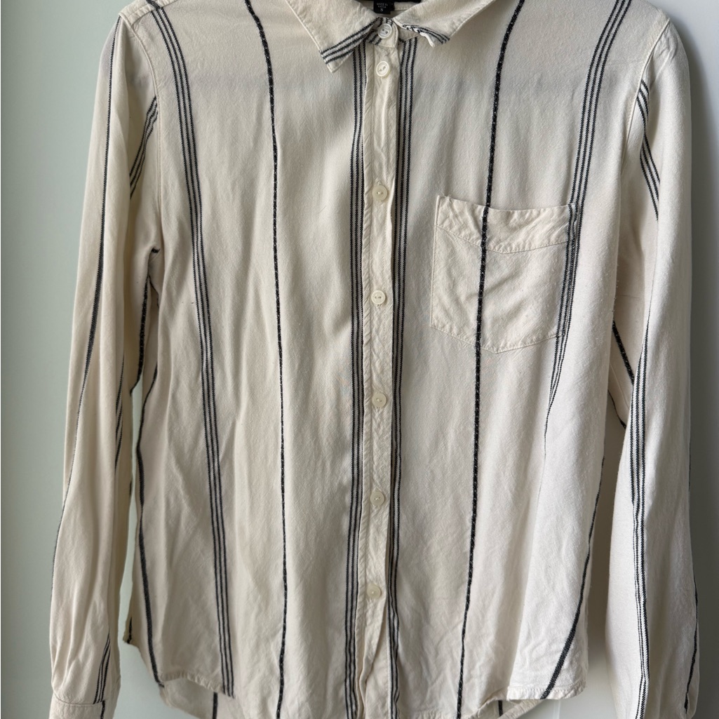 Sanctuary Cream Button-Down Shirt With Black Stripes